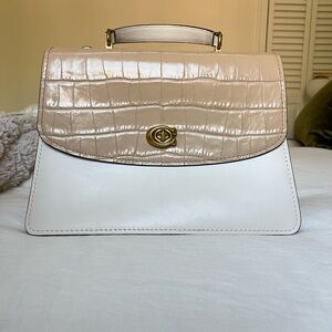 White and Tan Coach bag with top handle, Stunning condition